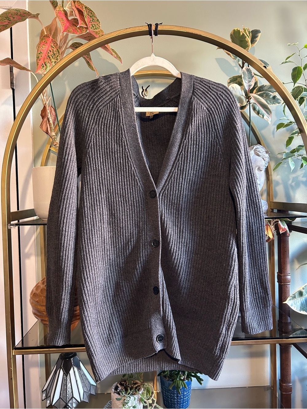 Aritzia merino wool/cashmere charcoal rib knit cardigan- sz small fisherman